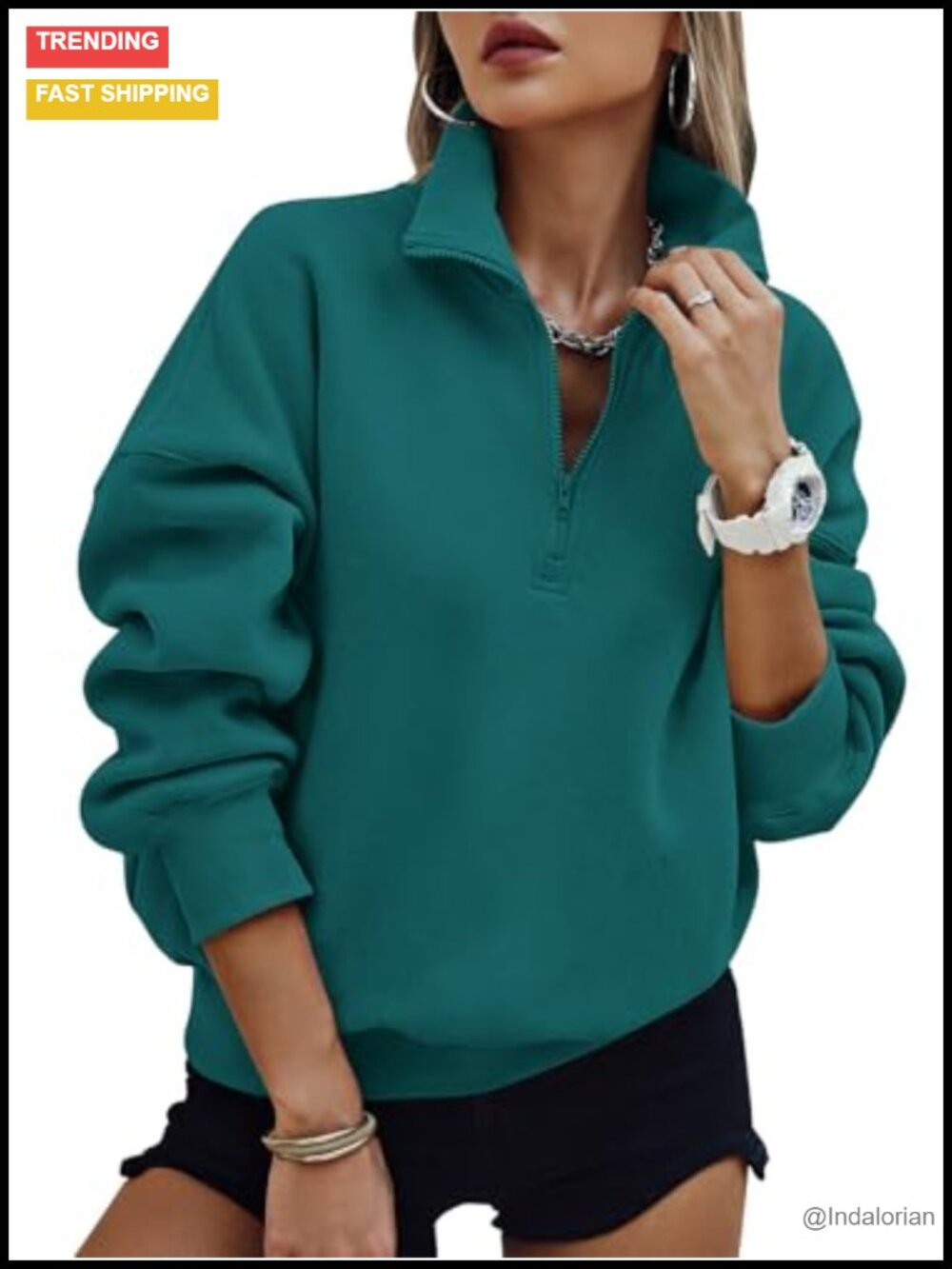 Womens Half Zip Oversized Fleece Sweatshirt Quarter Zip Pullover Trendy Long